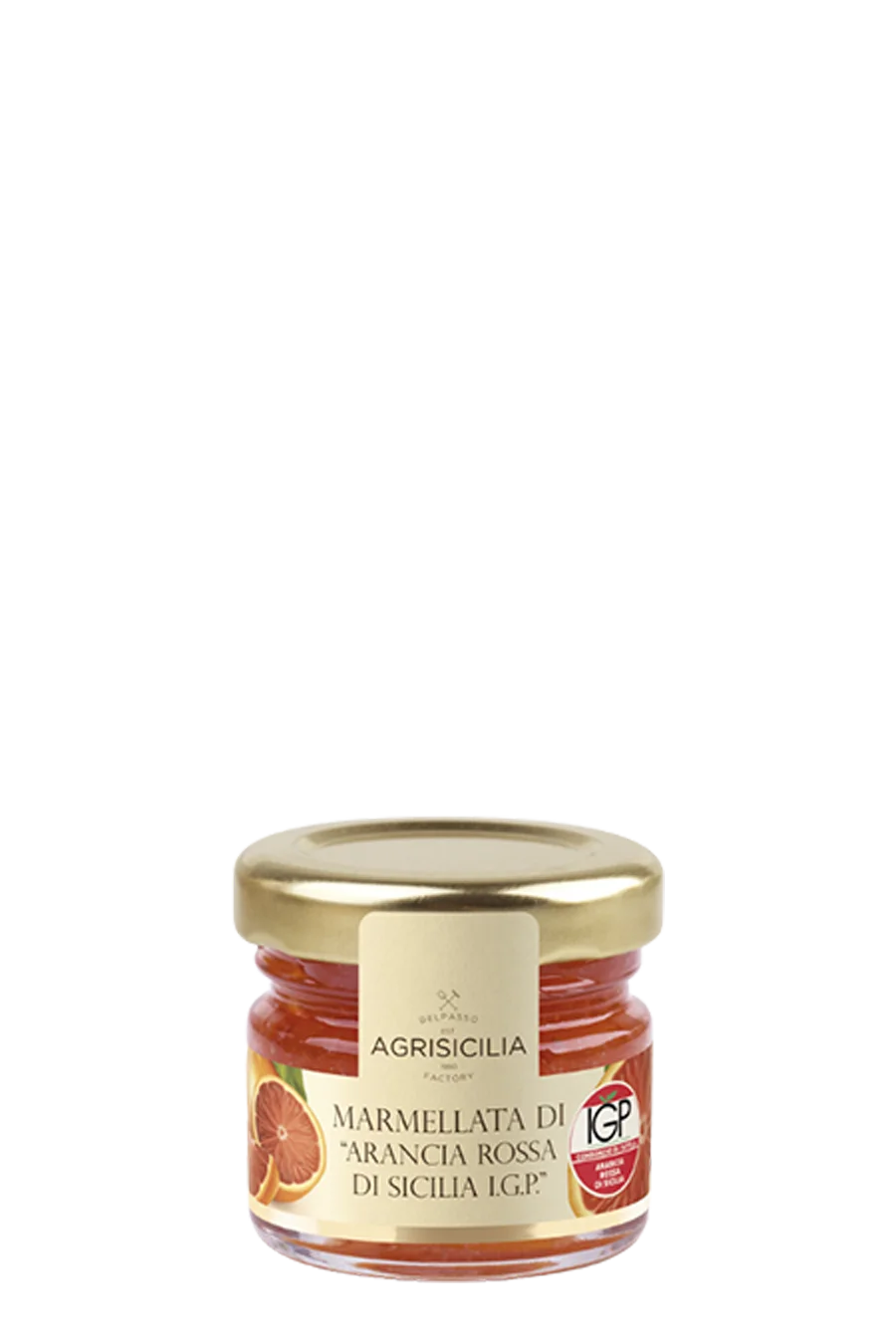 Single-serving jar of Sicilian Red Orange I.G.P. Jam by AGRISICILIA