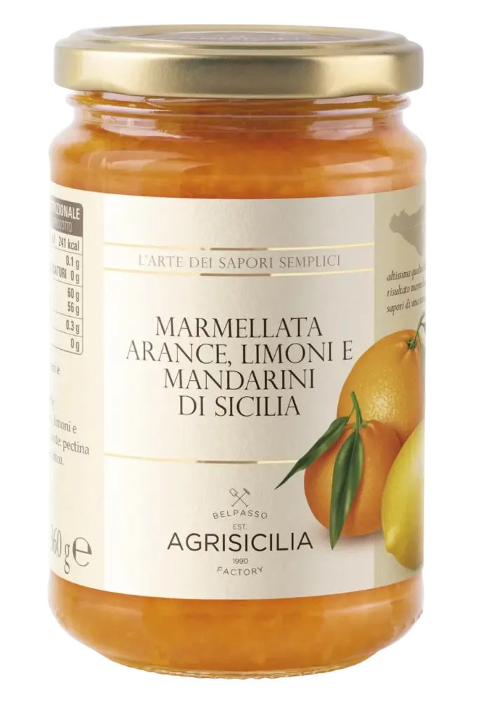 Marmellata di agrumi di Sicilia, un delizioso prodotto d'eccellenza dalle note fresche e aromatiche. Gusta il sapore degli agrumi siciliani con ogni cucchiaio.