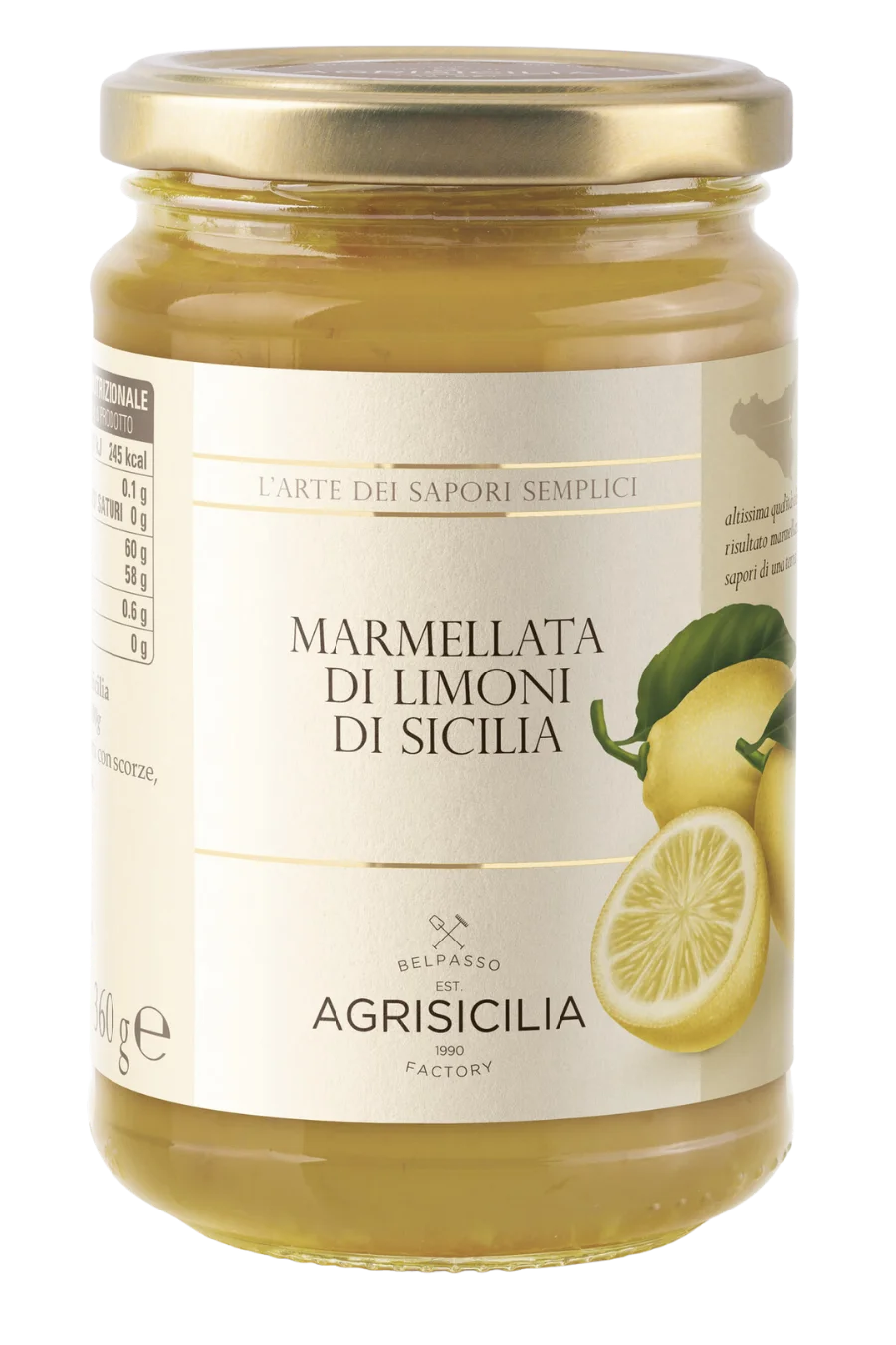 La marmellata è realizzata con limoni di alta qualità, coltivati e raccolti a mano in Sicilia, e rappresenta un prodotto d'eccellenza siciliana dalla freschezza inconfondibile.