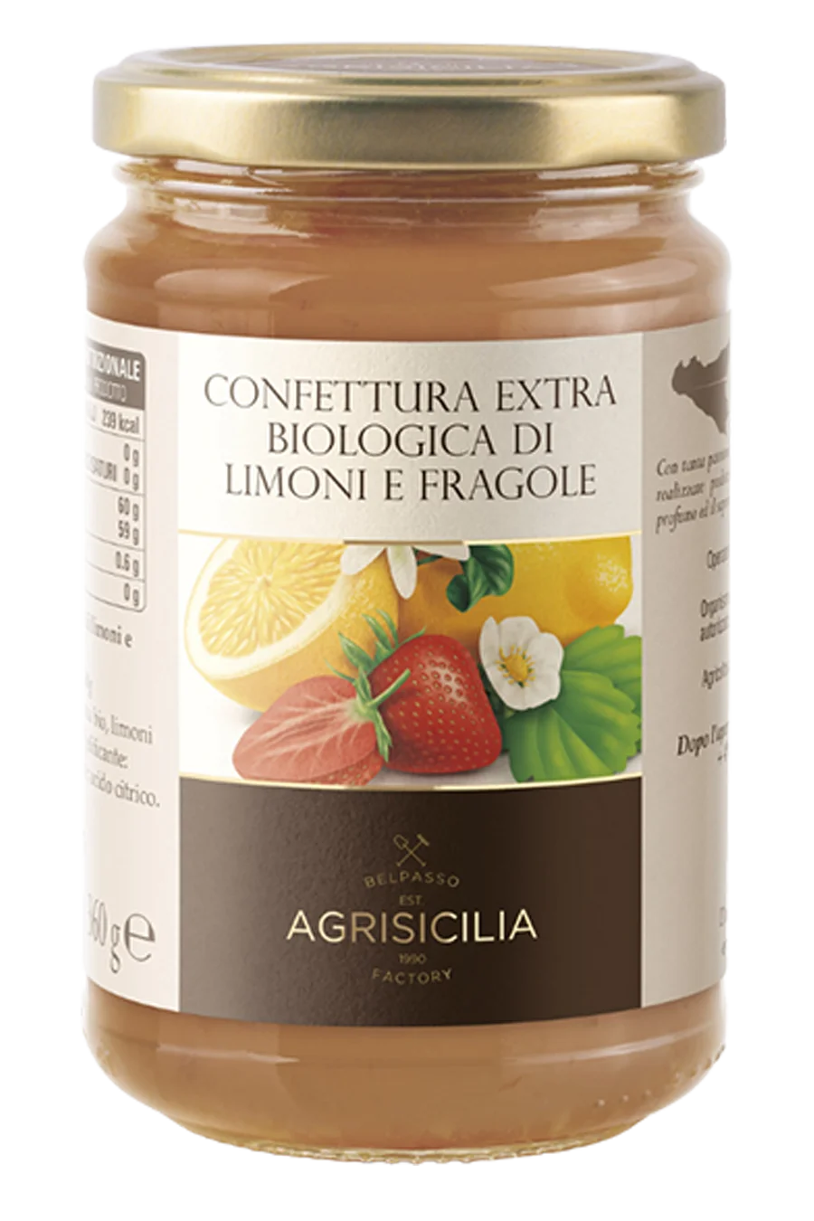 Jar of Organic Extra Lemon and Strawberry Jam AGRISICILIA