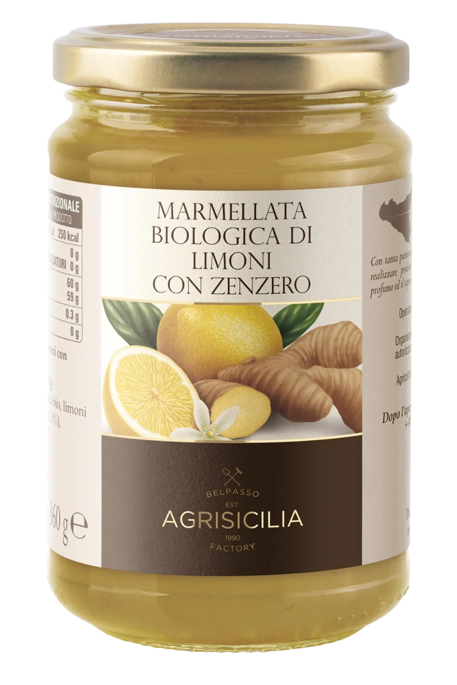 Jar of Organic Lemon Marmalade with Ginger AGRISICILIA