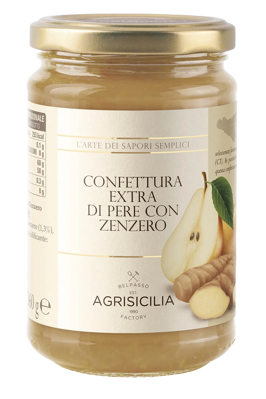 jar of AGRISICILIA extra jam with pears and ginger